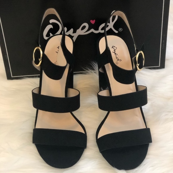 Qupid Shoes - Qupid Suede Black Block Heels